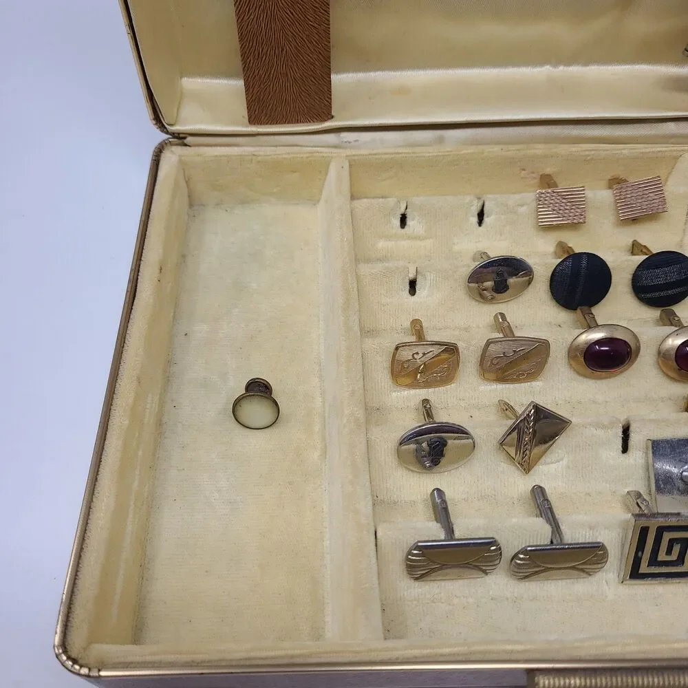 Vintage Mens Estate Jewelry Box Lot Cufflinks Tie Clips Bars Pins Accessory Vtg